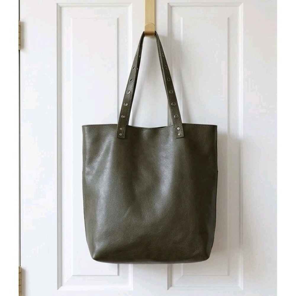 American Eagle Tote Bag Womens OS Olive Green Faux Leather Grommet Strap Utility